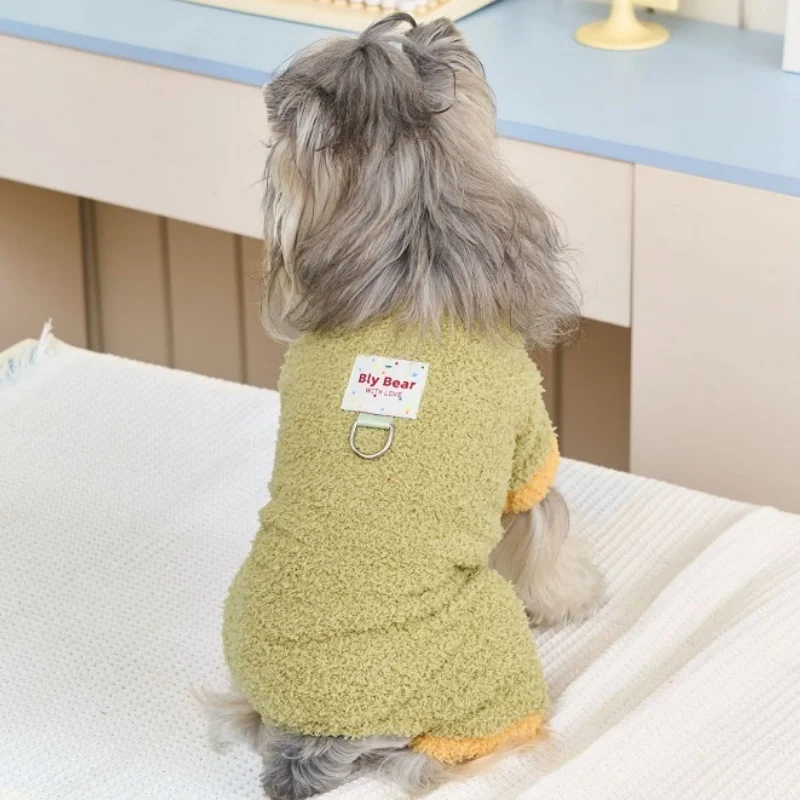 Ropa bonita y sólida para perros, mono cálido de lana para perros con anillo en D, peleles suaves Multicolor para cachorros, ropa de invierno para mascotas, abrigo para gatos a la moda - imagen 3