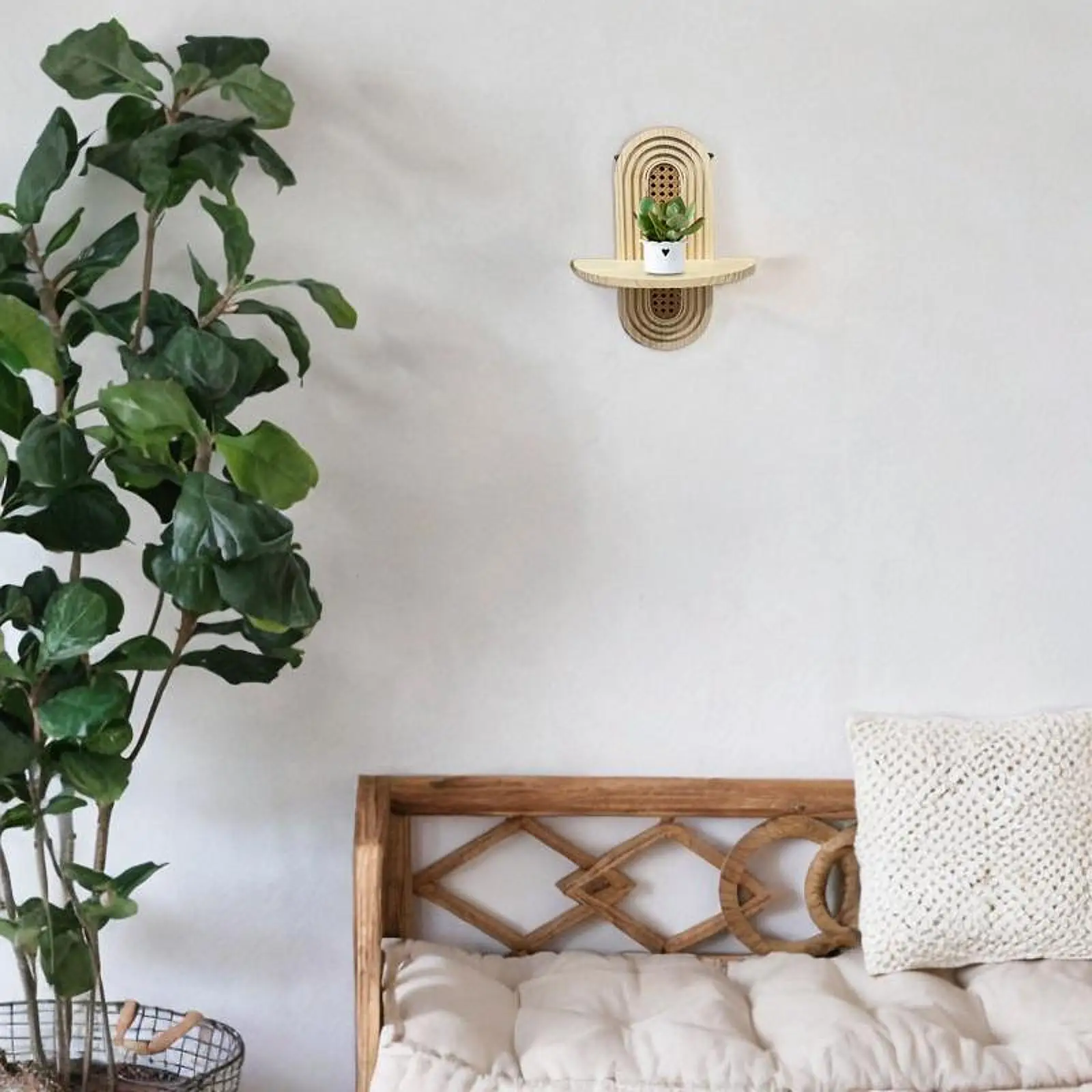 Estante de pared bohemio multiusos, estante de exhibición Retro, estante colgante de estante flotante de madera para baño, porche, oficina - imagen 3