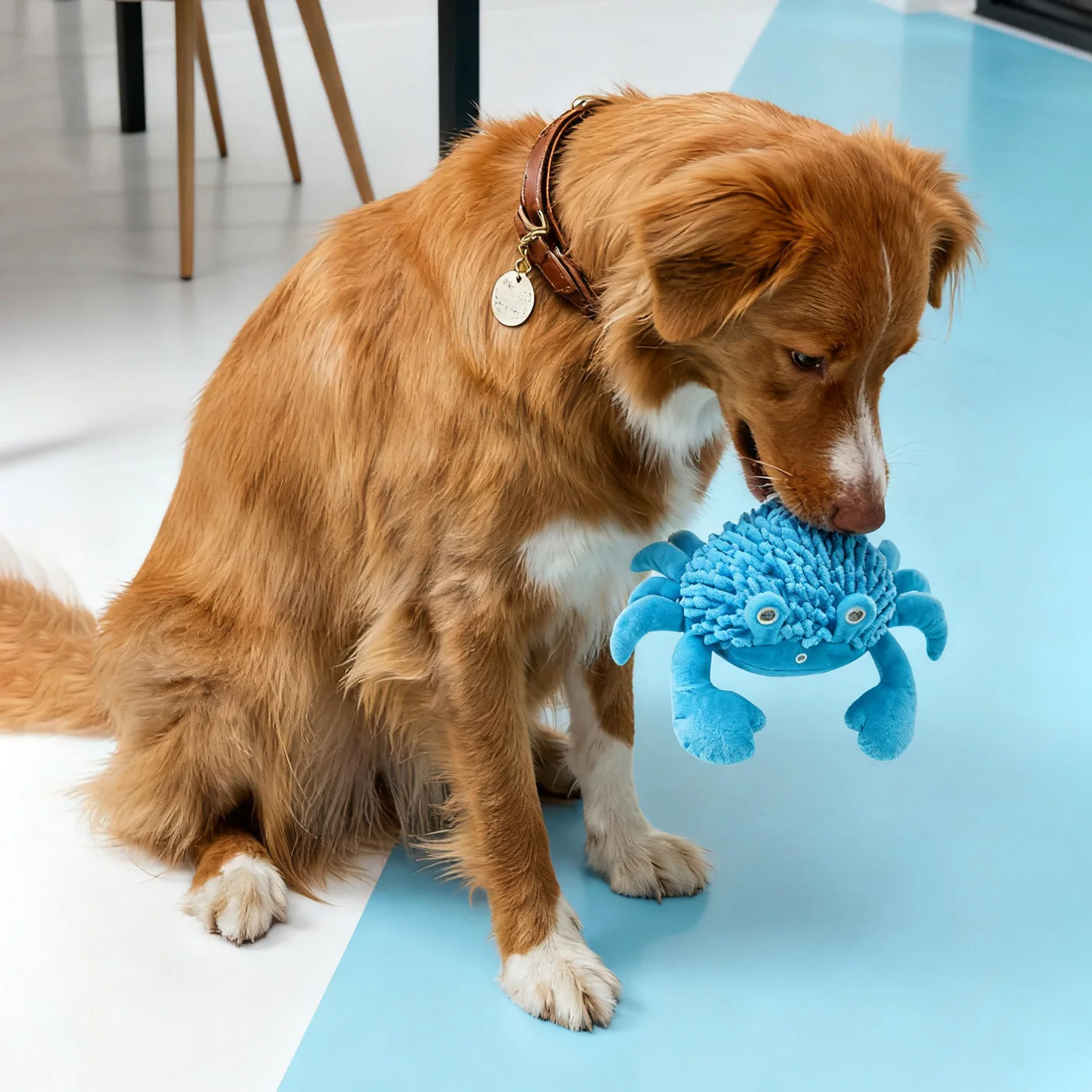 Juguete de peluche para perros con forma de cangrejo, juguete interactivo chirriante para masticar para limpieza de dientes, juguete para mascotas resistente a mordeduras para aliviar el aburrimiento y el estrés,
