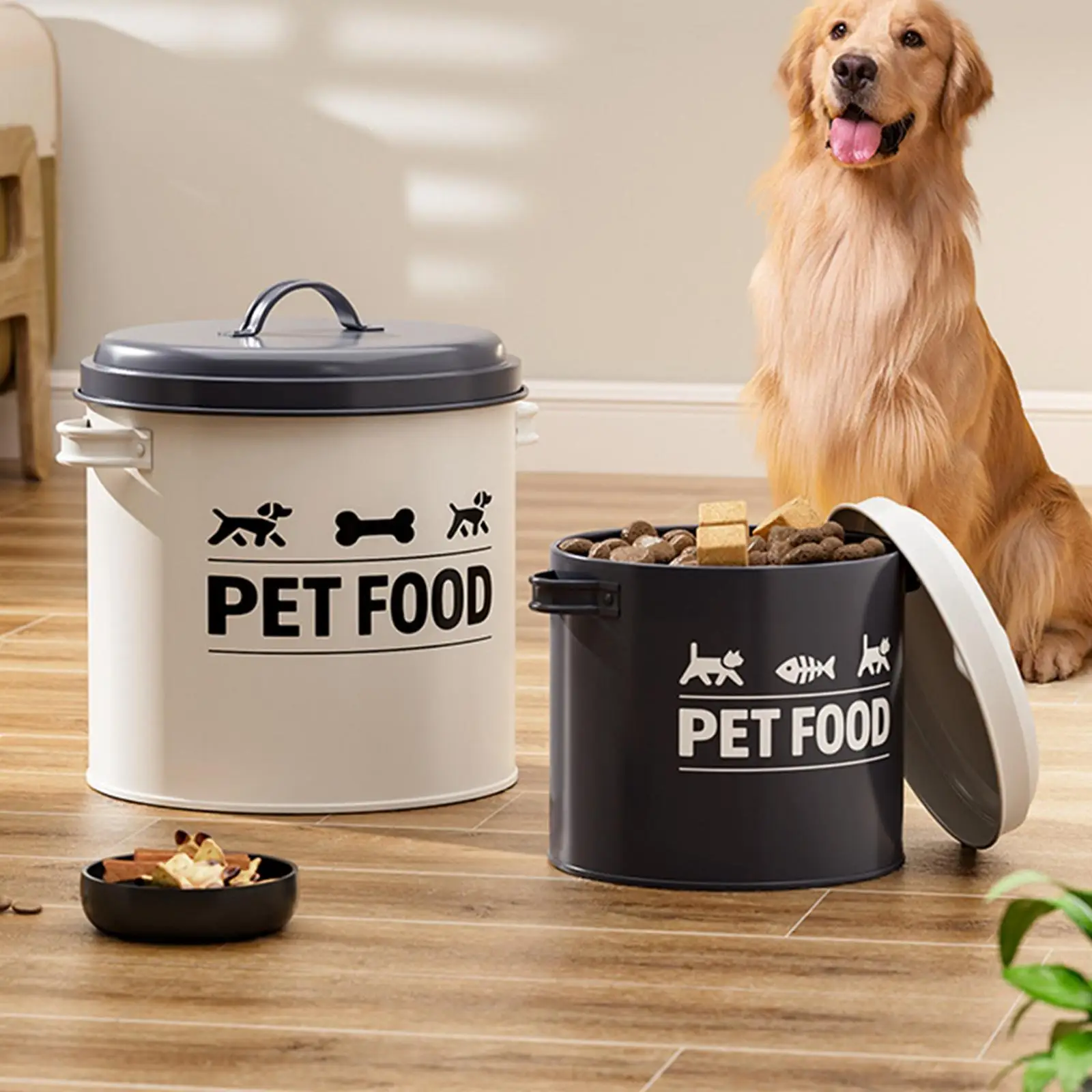2Pcs Dog Treat Storage Container with Lid, Pet Snack Bucket Sturdy Cat Dog Food Barrel ,Pet Food Storage Container ,