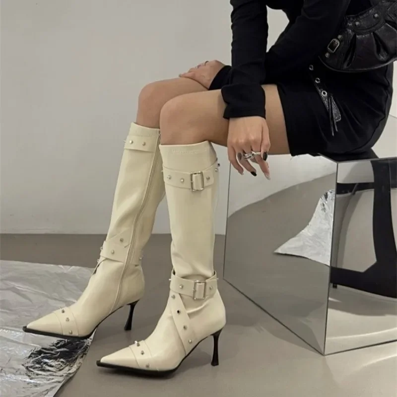 Botas finas de tacón alto para Mujer, botas largas de tacón alto con punta estrecha y aspecto más fino, zapatos con cremallera para Mujer - imagen 3