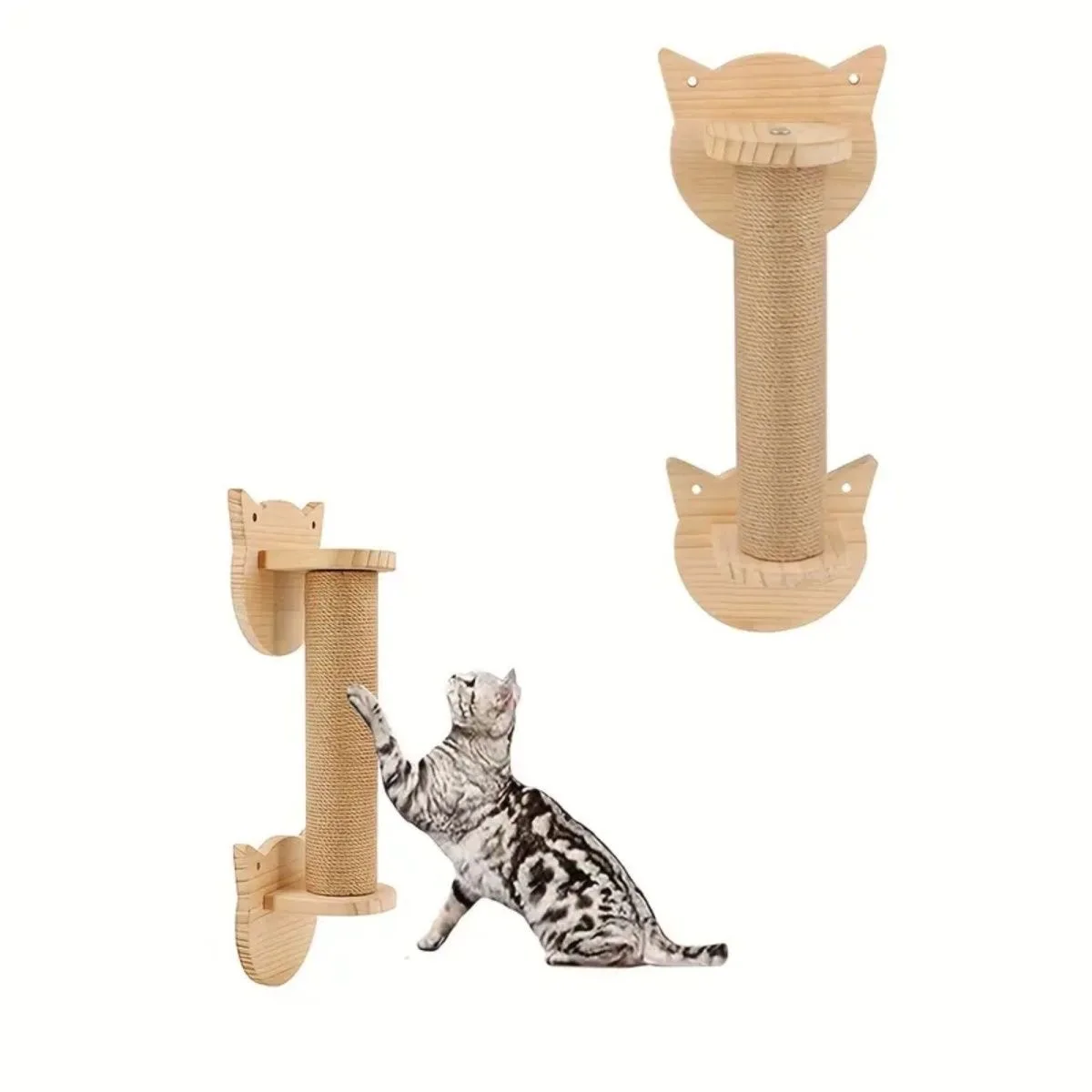 Rascador de cuerda de Sisal de madera para gatitos, columnas más gruesas para gatos grandes, poste rascador para gatos montado en la pared, muebles para mascotas - imagen 4