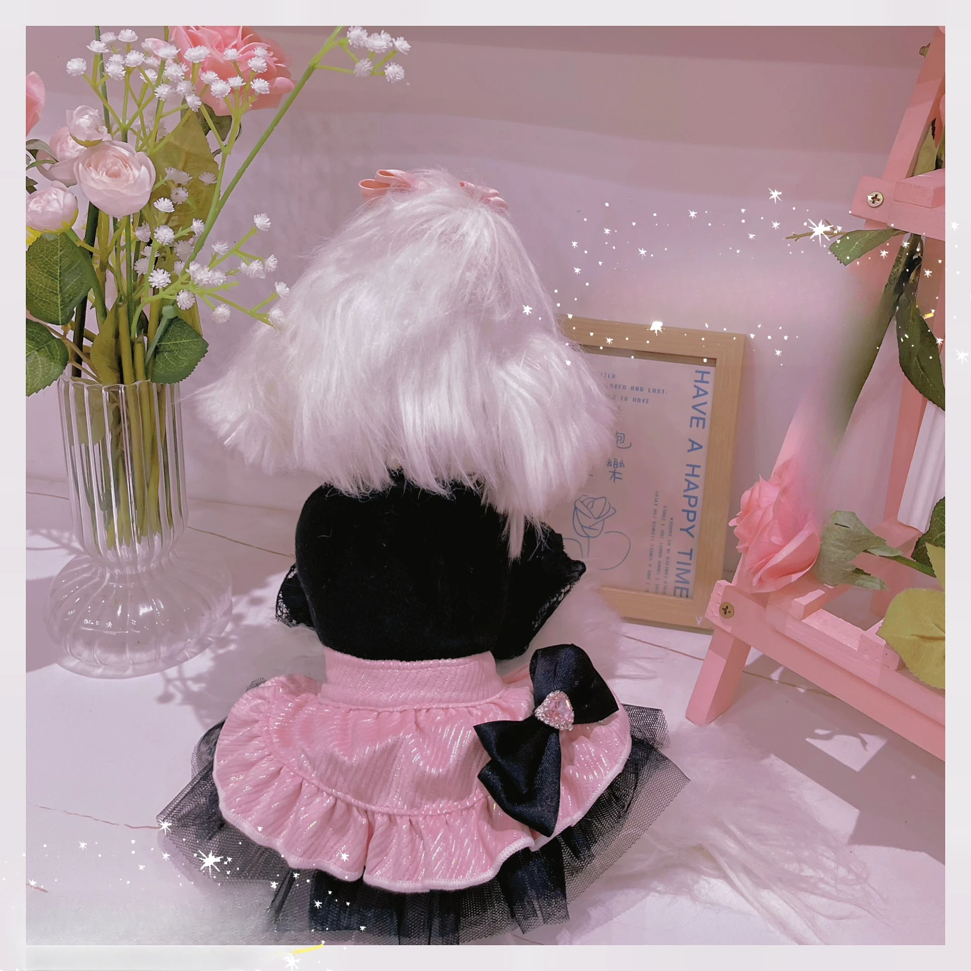 Camisa básica de cuello alto con manga trompeta para mascotas, media falda rosa de cintura alta, conjunto de Estilo Princesa para perros Yorkshire, ropa para cachorros pequeños