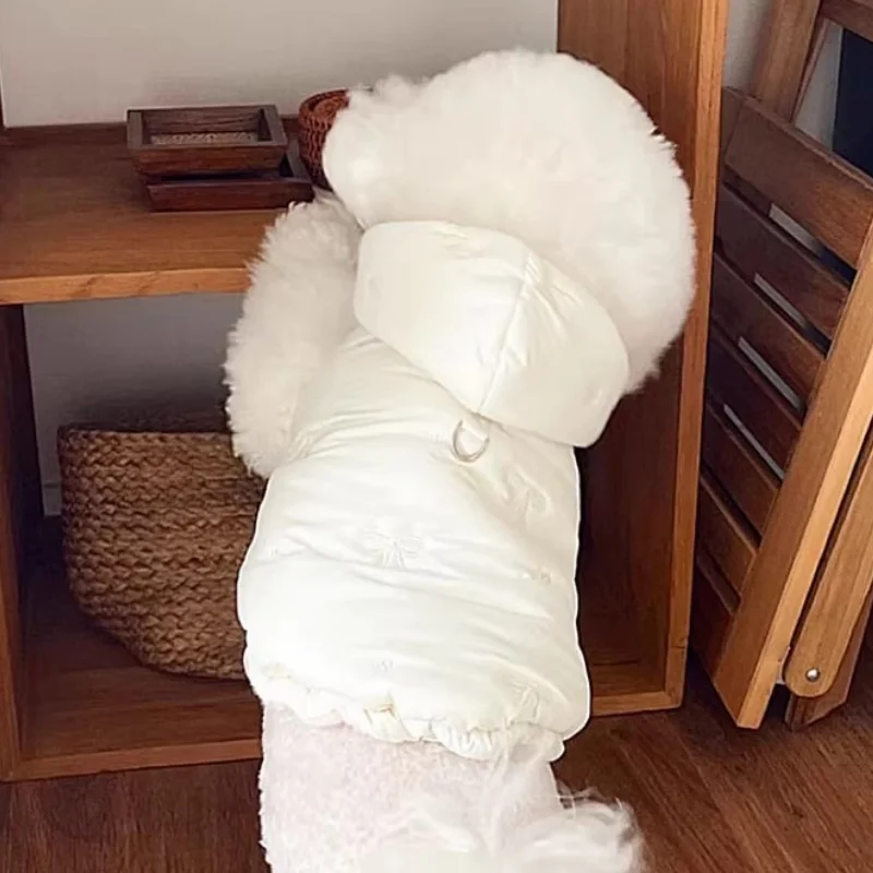 Chaqueta de plumón cálida para perro, ropa con estampado de lazo para perro, chaleco suave y bonito para cachorro, chaqueta de gato a la moda, abrigo, disfraz de caniche, suministros para mascotas - imagen 3