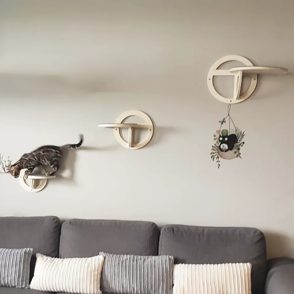 Árboles de pared para gatos, hamaca de escalada con escalera o salto, muebles de madera para mascotas - imagen 2