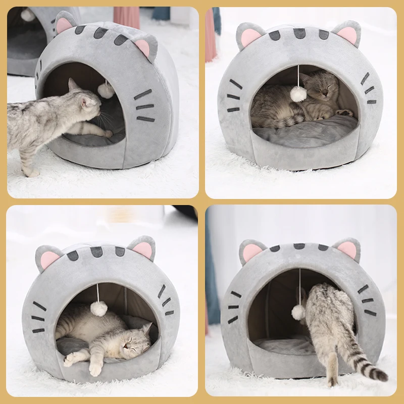 Cama súper para gatos, casa cálida para mascotas, cojín de cueva para gatitos, casa para gatos, cesta para perros, tienda de campaña para perros pequeños, suministros para cama para gatos - imagen 4