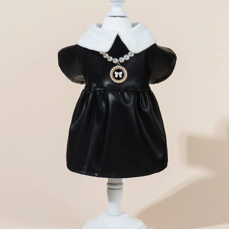 Inter Fall Vestido de cuero cálido para perros Vestido de princesa con collar para perros pequeños Teddy, ropa para mascotas Bichon Frise