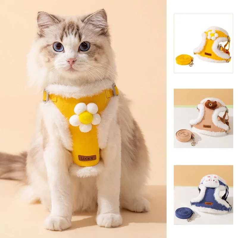 Arnés ajustable para mascotas, chaleco de invierno para gatos, chaleco para cachorros para perros pequeños y medianos, correa para caminar al aire libre, bonito Collar para mascotas, accesorios para mascotas