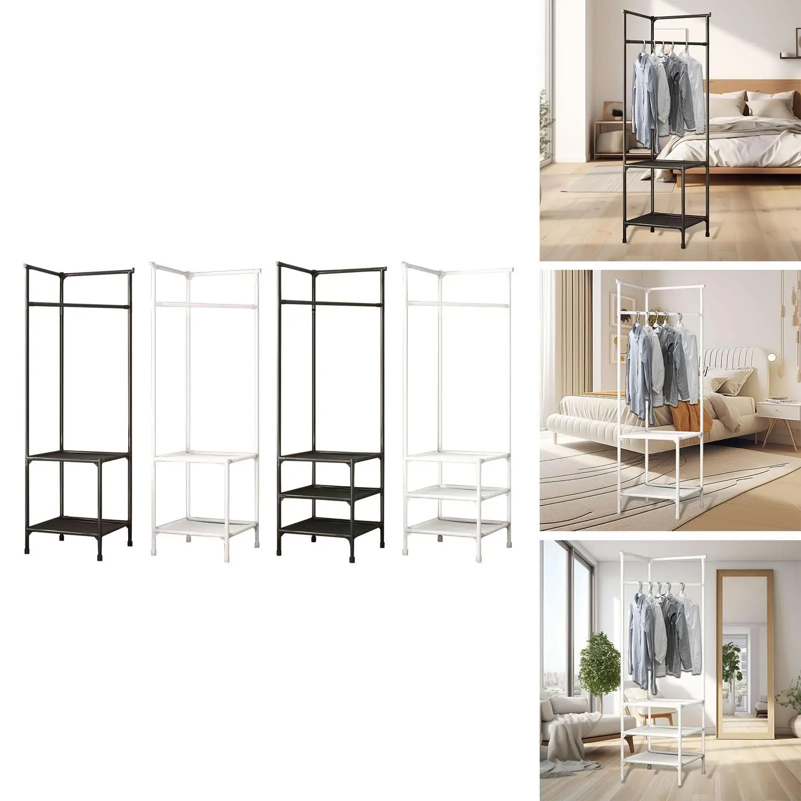 Coat Rack Space Saving Sweaters Jackets Dorm Freestanding Hanger Floor Bedroom Shelf Dressing Room Skirts Shirts Storage Shelf