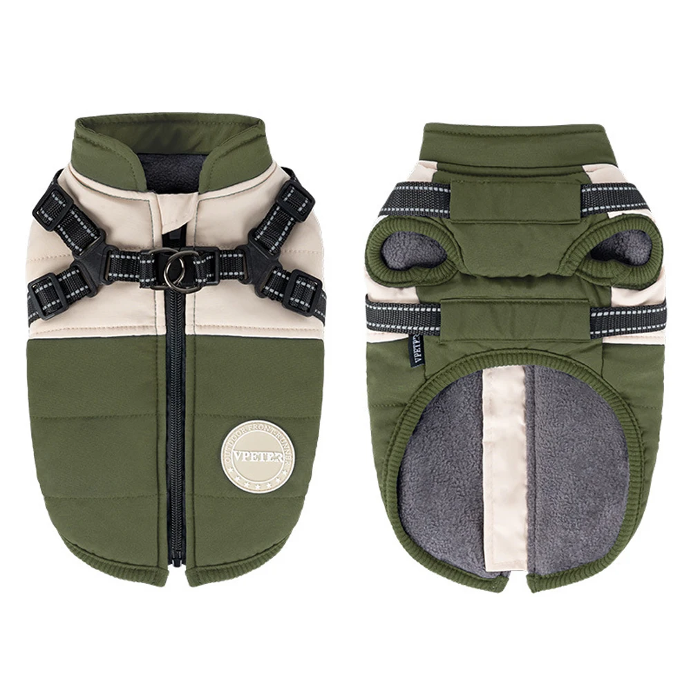 Chaqueta de invierno para perros con arnés, abrigo impermeable y cálido para perros pequeños y grandes, ropa reflectante de seguridad para perros, chaleco - imagen 3