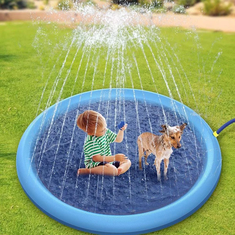 Alfombrilla de aspersión para mascotas, 170x170cm, esterilla de refrigeración para piscina, inflable, rociador de agua, bañera fresca de verano para perros - imagen 2