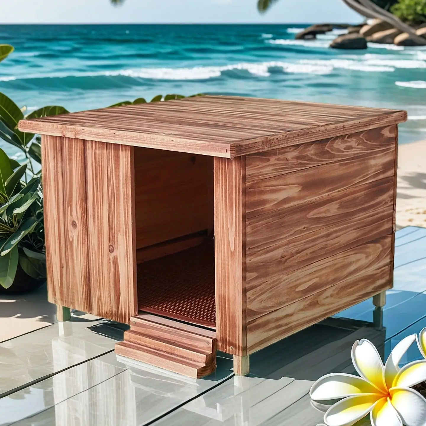 Casa para perros al aire libre fuera del suelo, casa grande de madera maciza para mascotas, jaula para perros semicerrada cálida para invierno, se puede desmontar, perrera lavada para exteriores