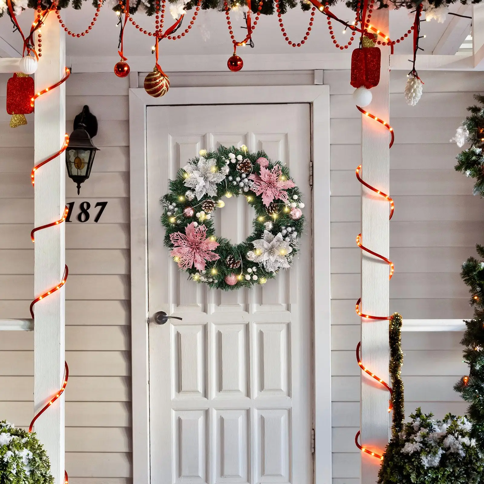 Christmas Wreath with Light Holiday Winter Round Collection Outside Pine Cone Wreath Hanging Decoration Artificial Pine Garland