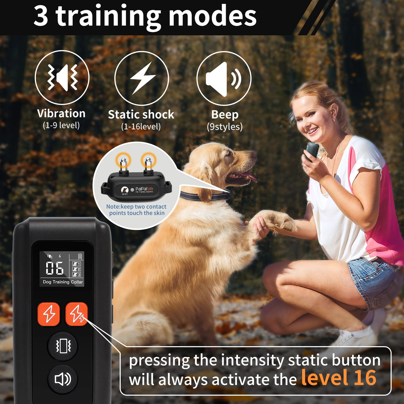 Collar de perro eléctrico impermeable IPX7 con control remoto, Collar de entrenamiento de perro recargable de 3300 pies, Collar de choque para perros de todos los tamaños - imagen 2