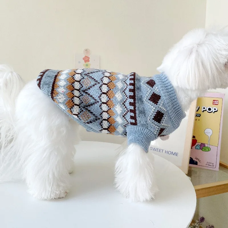 Ropa cálida de invierno para perros, suéter tejido a la moda para perros, disfraces con estampado bonito para cachorros, suéter suave de cuello alto para gatos, ropa para gatitos - imagen 2