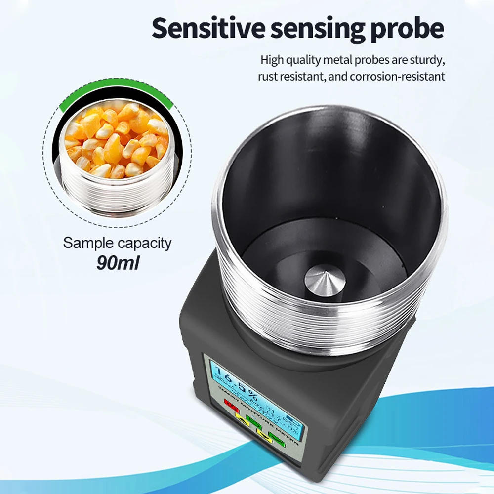 Medidor de humedad de granos, 25 tipos, tipo taza, medidor de humedad de grano inteligente, Detector profesional de humedad de café, maíz, arroz, trigo - imagen 3