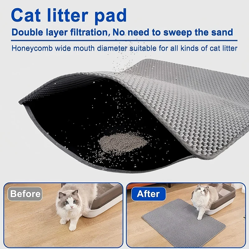Estera de arena para gatos, impermeable, doble capa, para atrapar arena para gatos, caja de arena grande para mascotas, almohadilla limpia, productos para gatos, accesorios - imagen 4