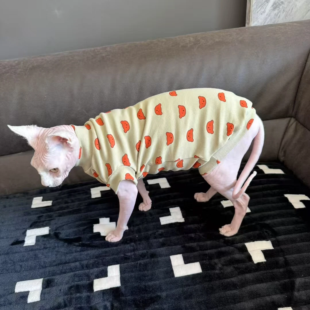 Camiseta de algodón suave para gato Sphynx, abrigo de manga corta de verano y primavera para gatitos, perros, ropa de descanso de dinosaurio de dibujos animados para Devon Rex - imagen 3