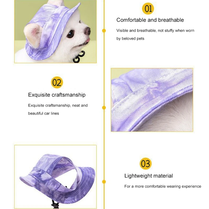 Sombrero de béisbol con orificios para las orejas para mascotas, gorra ajustable para perros grandes, medianos y pequeños, sombrero para el sol para senderismo al aire libre, Verano - imagen 4