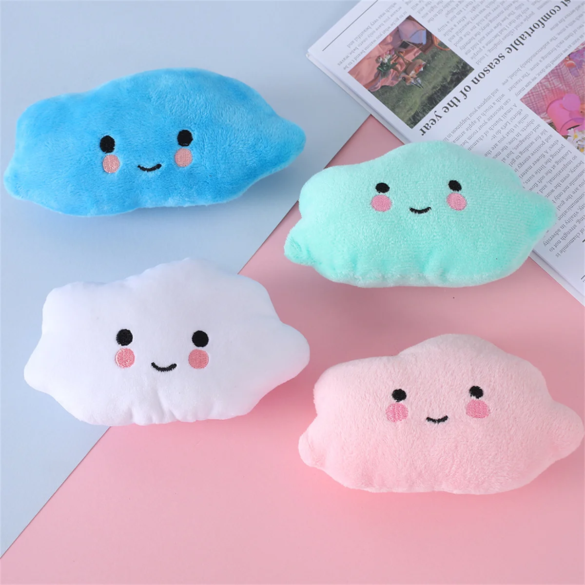 4 unids/pack de juguete de peluche para mascotas, divertido juguete para masticar para mascotas, juguete chirriante con forma de nube de dibujos animados, juguete con sonido para perros, suministros para mascotas, triangulación de envíos - imagen 4