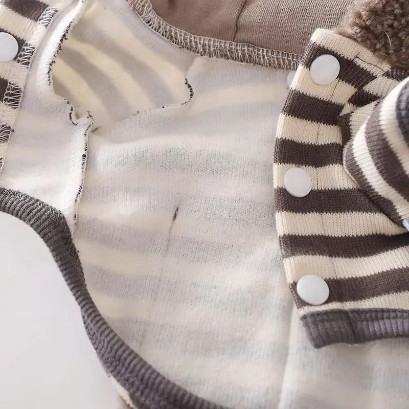 Abrigo cálido de invierno para perros pequeños: linda chaqueta polar a rayas, traje grueso para mascotas de 2 patas para actividades de invierno al aire libre - imagen 3
