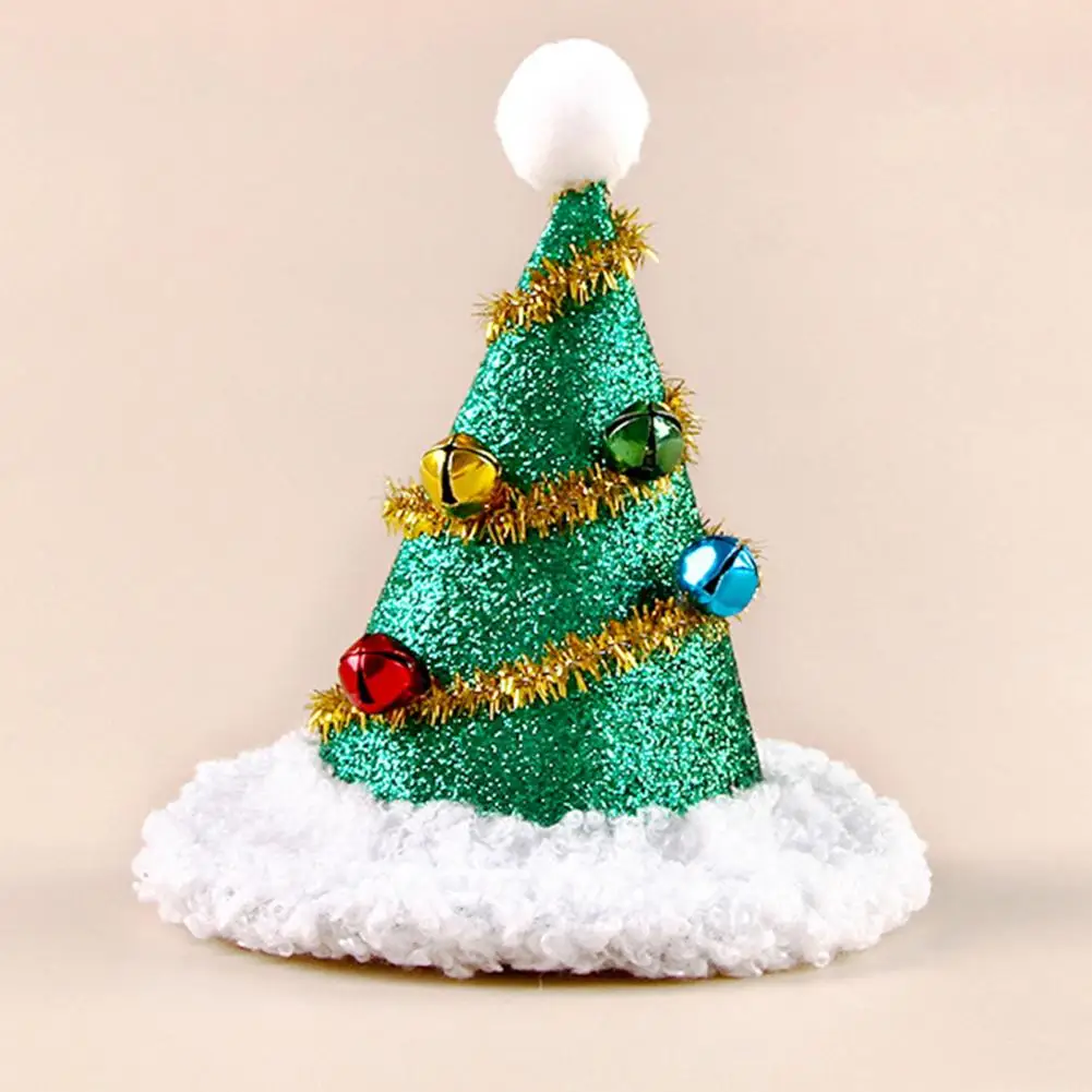 Sombrero de Navidad para mascotas, sombrero de árbol de Navidad con pompón y campanas, sombrero de Papá Noel con purpurina y correa ajustable para gatos, perros, vacaciones P - imagen 5