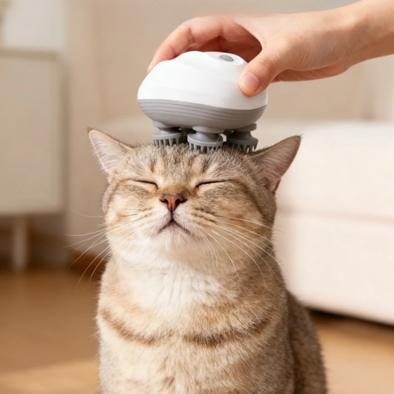 Masajeador eléctrico para mascotas y masajeador de cuero cabelludo, 4 cabezales de amasado para masaje de tejido profundo, 3 modos, dispositivo portátil de mano