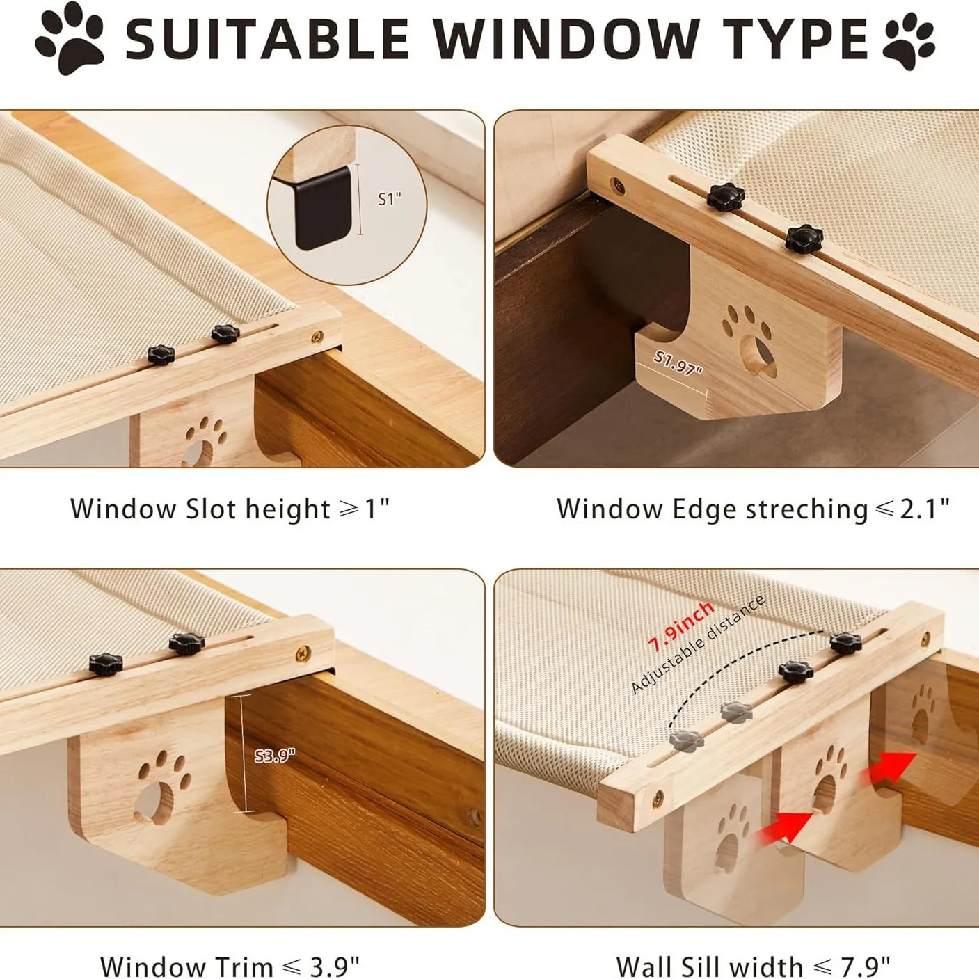 OUZEY hamaca de madera para gatos, cama colgante desmontable portátil para gatos, asiento cómodo para el sol, accesorios para escalar para gatitos y mascotas - imagen 3