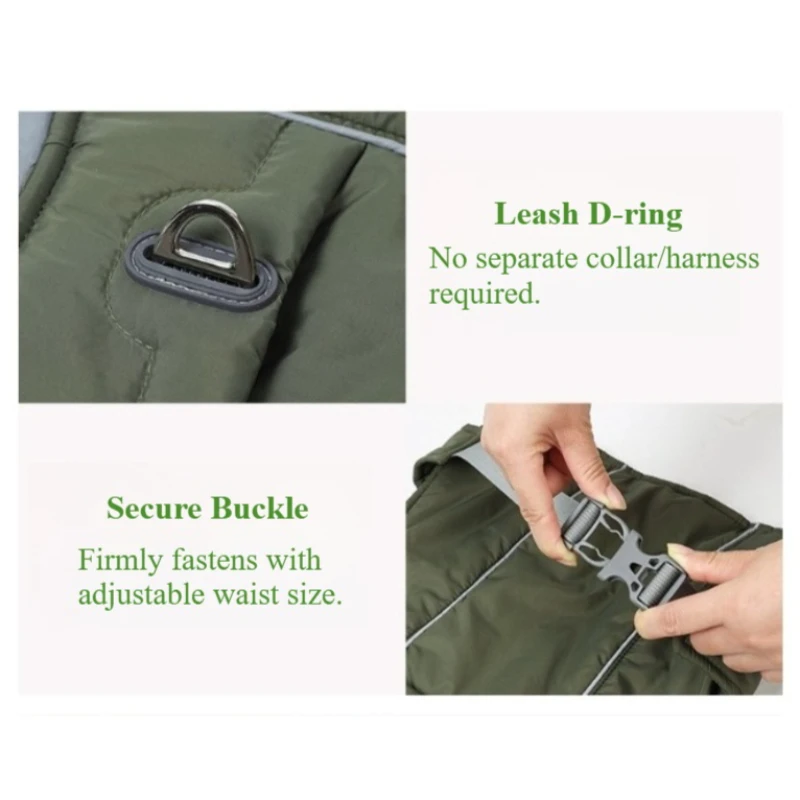 Chaqueta impermeable de invierno para perros con tiras reflectantes, abrigo acolchado cálido para perros, ropa para mascotas al aire libre con forro de terciopelo suave - imagen 4