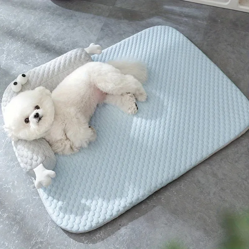 Colchoneta fresca para perros, cama transpirable de ojos grandes para cachorros y gatos pequeños y grandes, nido acogedor y lavable para mascotas con fondo antideslizante - imagen 3