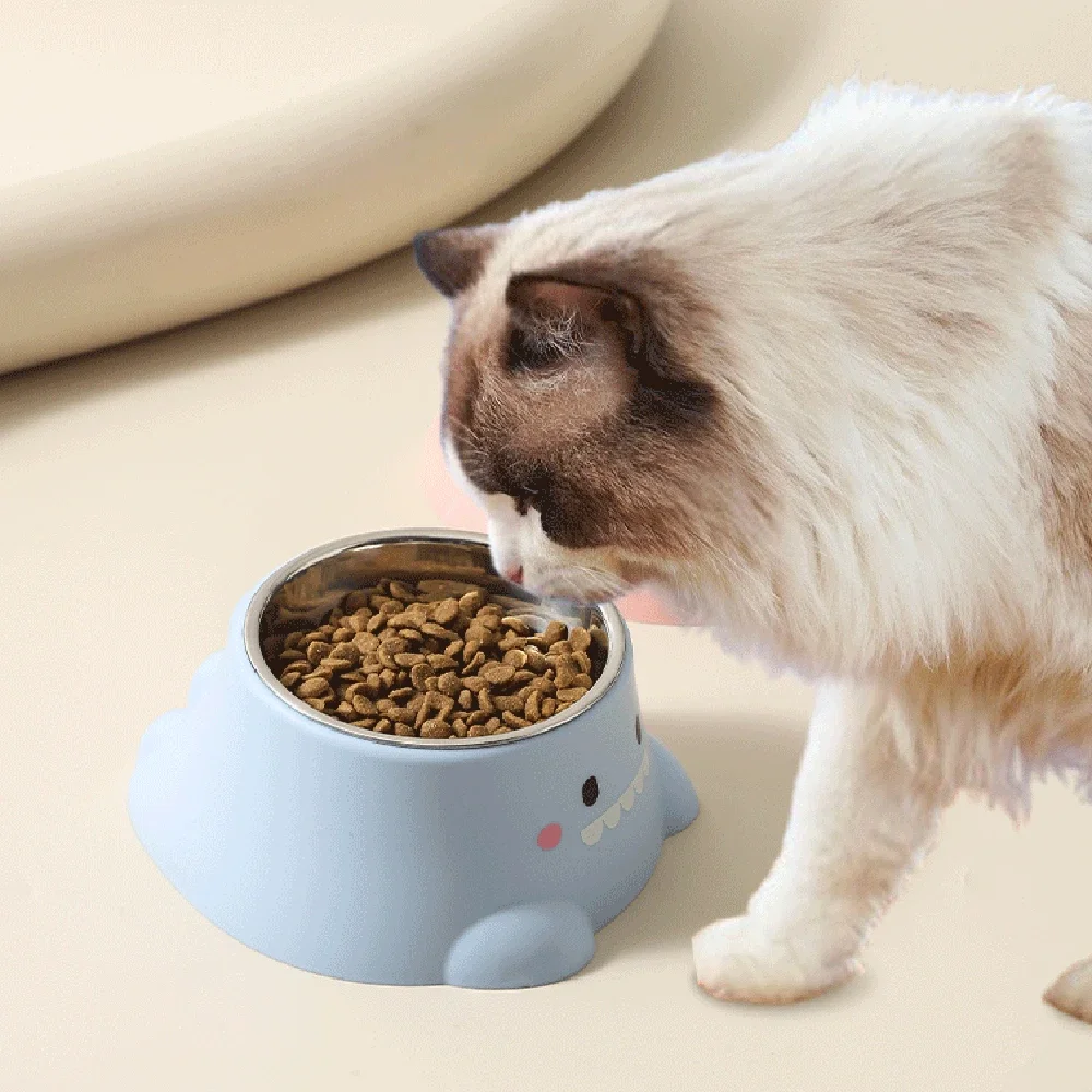 Cuenco para gatos con protección del cuello y pie alto con boca inclinada, bonito diseño de dinosaurio pequeño, cuenco individual para gatos/perros, cuenco de alimentación para mascotas - imagen 2