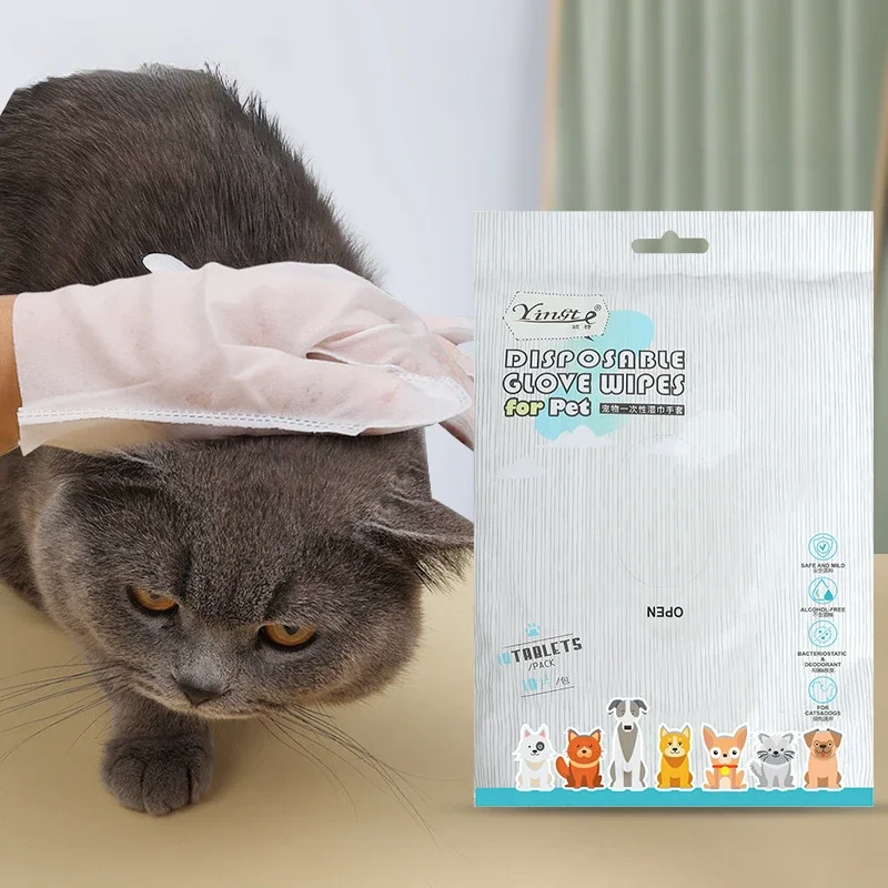 Guantes de limpieza desechables para mascotas, toallitas suaves sin enjuague, para gatos, perros, SPA, baño, masaje, tela No tejida