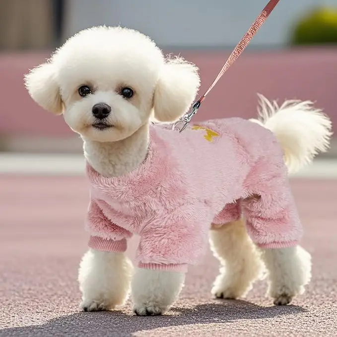 Mono de invierno para perros, pijamas cálidos y gruesos de franela peluda para perros, ropa para perros pequeños para Yorkies, Chihuahua, Onesies, suéter para cachorros - imagen 5