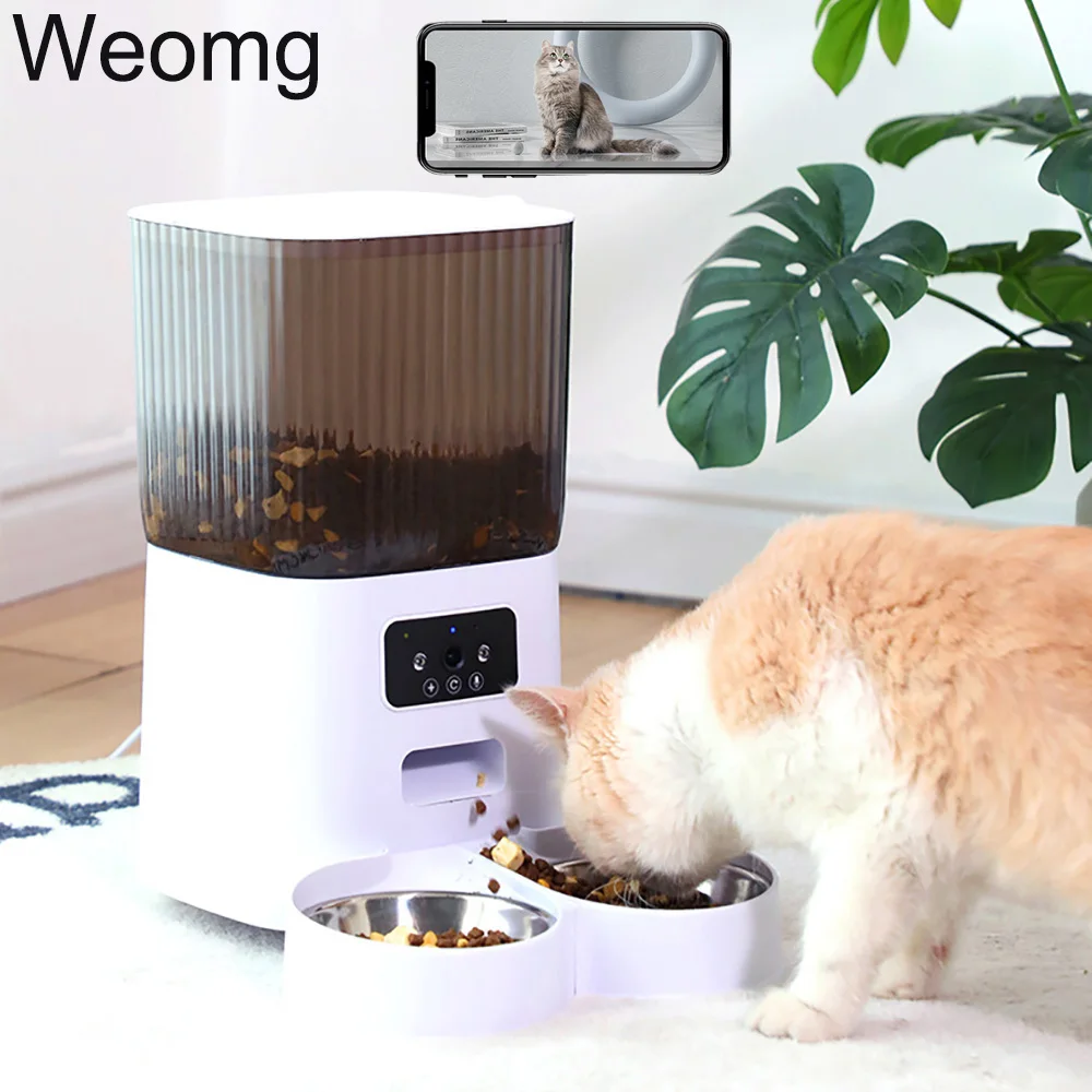 Alimentador automático inteligente para gatos, cuencos dobles de 5l con cámara, dispensador de vídeo de comida seca para mascotas, grabadora de voz inteligente, Alimentador automático para perros