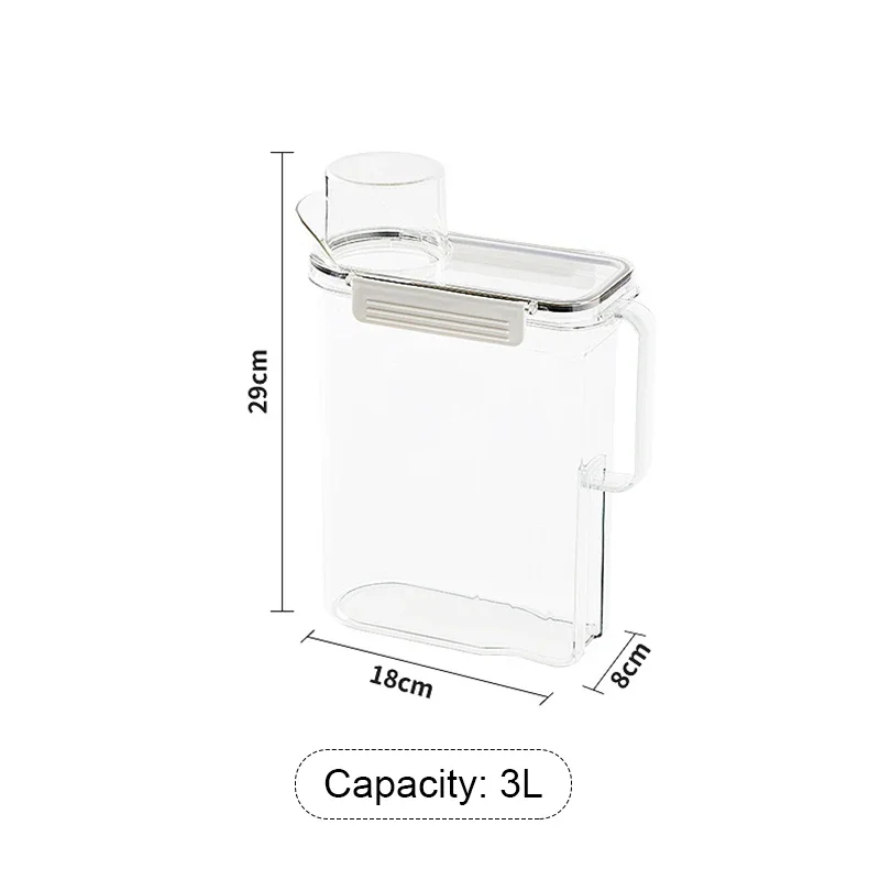 Dispensador de detergente para ropa recargable, caja de almacenamiento de polvo, suavizante de lavado transparente, contenedor de líquidos para almacenamiento de lejía con tapas - imagen 5