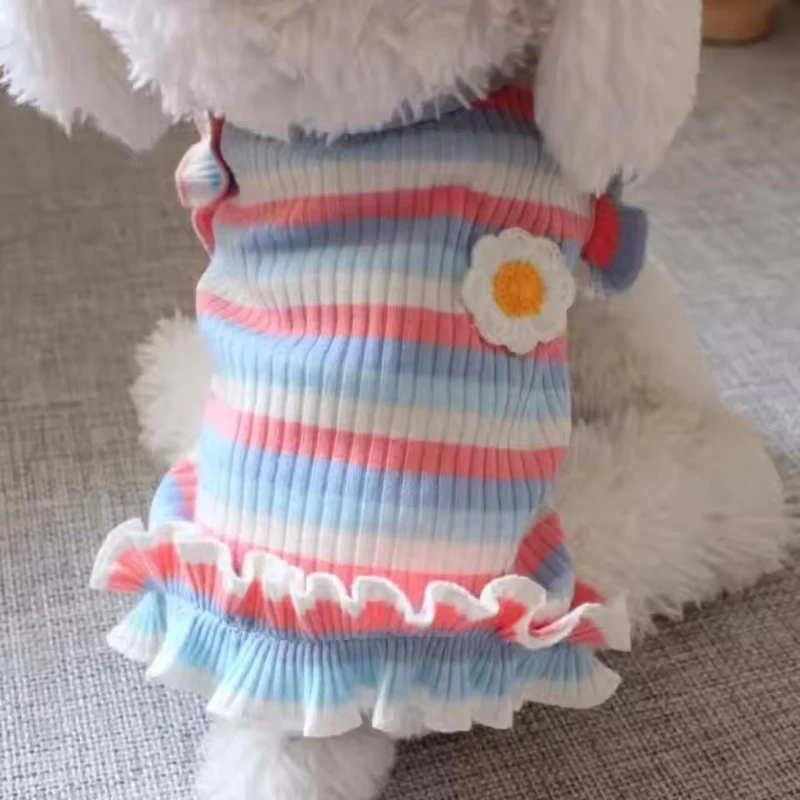 Booteely-Camiseta a rayas suave y creativa para perros, ropa exquisita y cómoda para cachorros, bonito vestido de poliéster para perros, Bichon