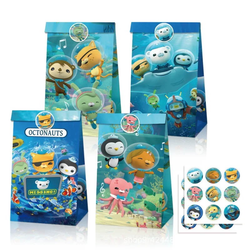 12 Uds. Bolsas de regalo de octonautas, dibujos animados de Anime, bolsa de dulces para fiesta de cumpleaños para niños, cajas de embalaje de papel Kraft, bolsa de regalo, suministros