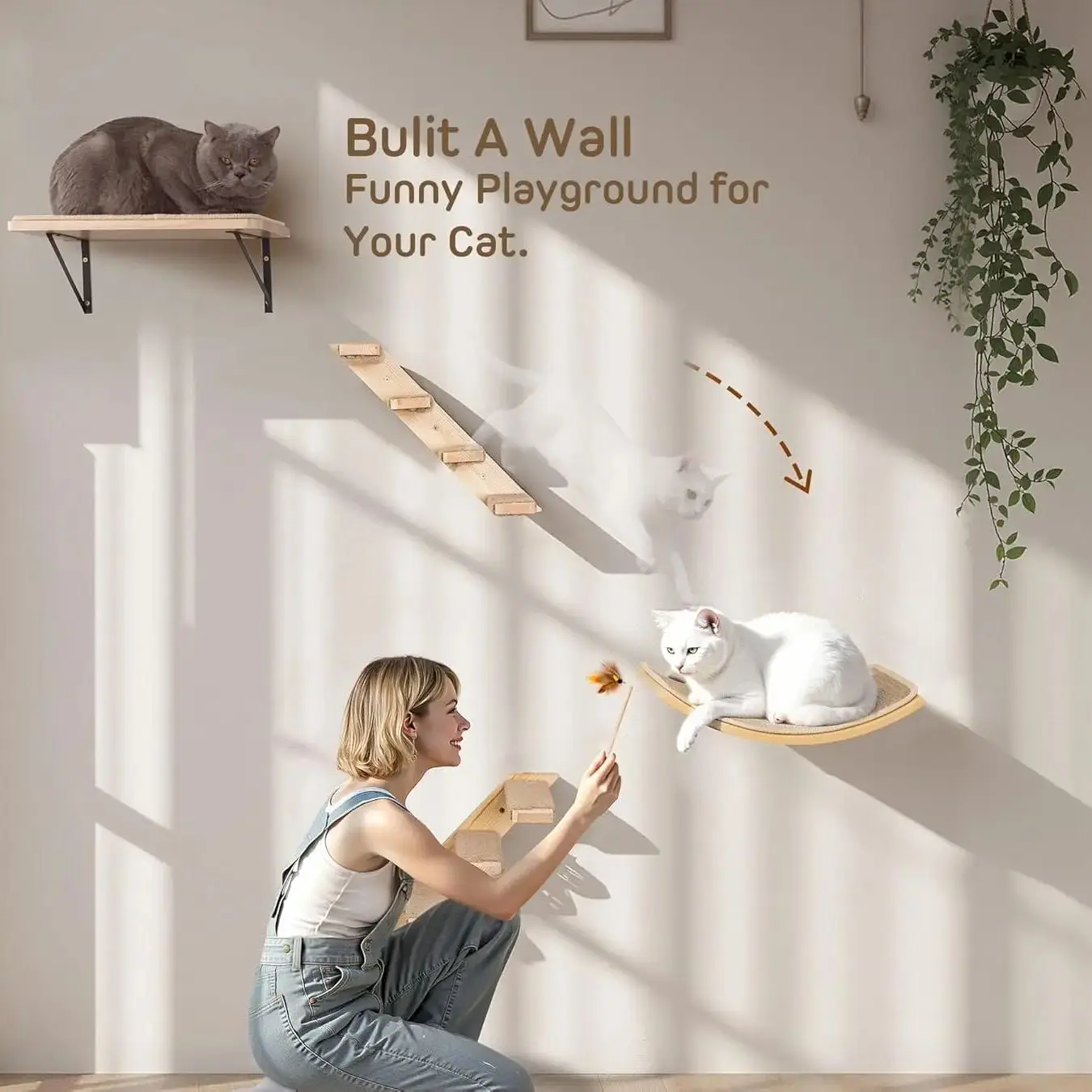 Mueble para gatos montado en pared con rascador y cama hamaca - imagen 2