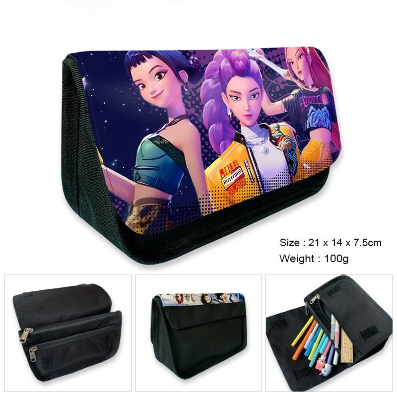 Estuche para lápices de Anime k-pops Demon Hunters, bolsa de almacenamiento para estudiantes, caja de bolígrafos de dibujos animados Rumi Zoey Mira, suministros escolares para Cosplay, juguete de Halloween