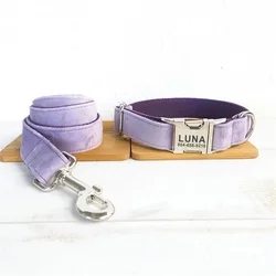 Collar de perro personalizado, Collar personalizado para mascotas, grabado gratis, etiqueta de nombre de identificación, accesorio para mascotas, Collar de cachorro de terciopelo grueso púrpura