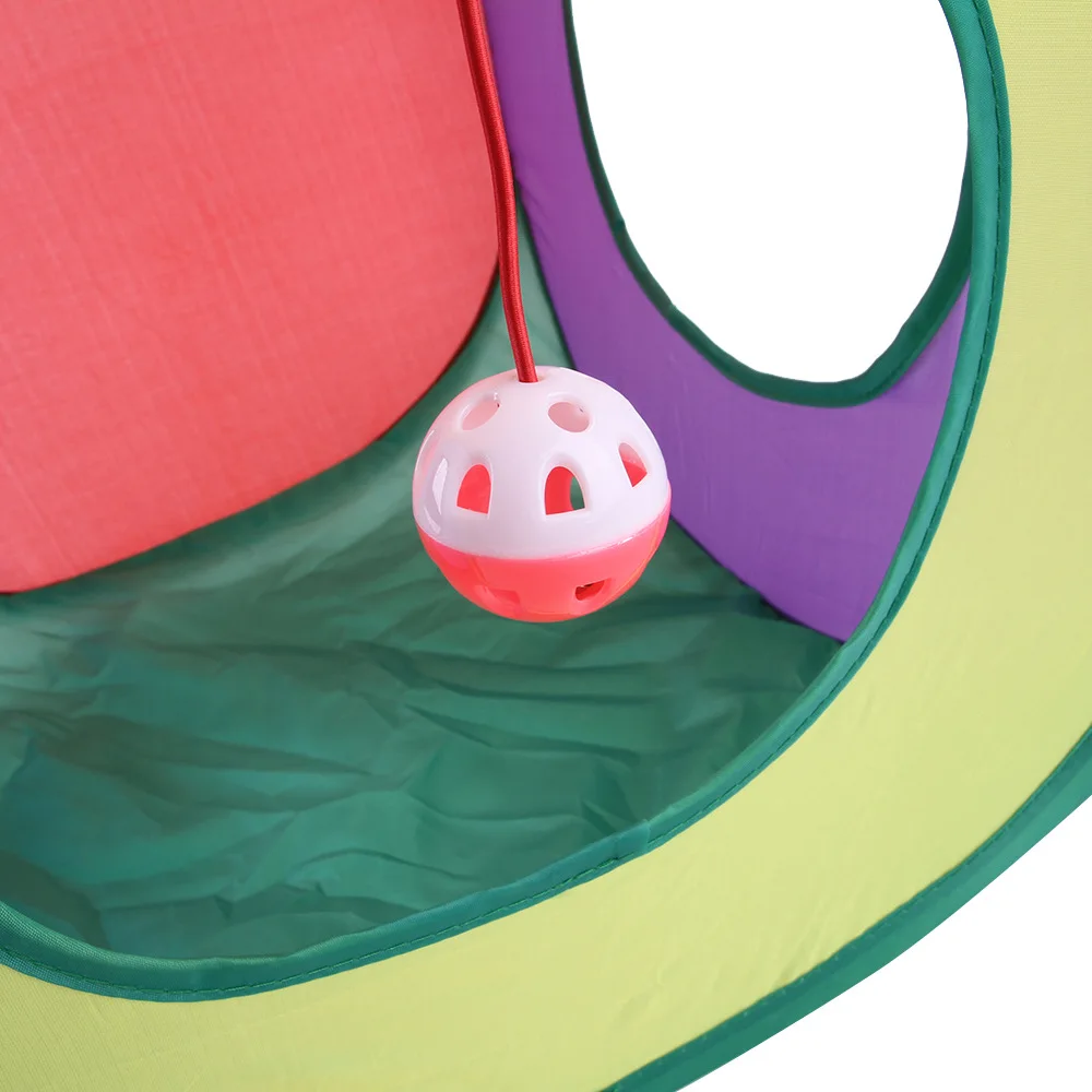 Túnel para gatos con cubo interactivo – Juguete plegable arcoíris - imagen 5