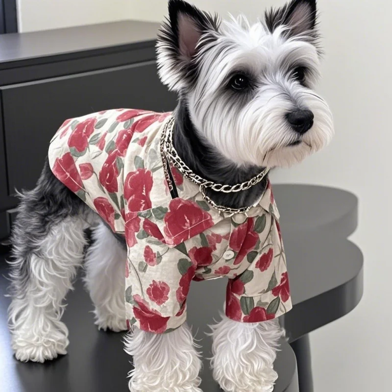 Camisa hawaiana de estilo playero para perros, ropa transpirable para perros, chaleco de lujo para cachorros, camiseta con estampado de árbol de coco para gatos, ropa para caniche para mascotas - imagen 2