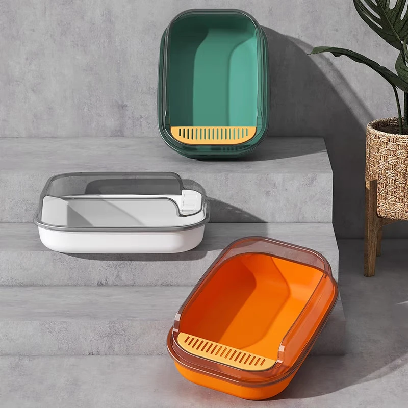 Caja de arena semicerrada para gatos, Arenero de gran capacidad para mascotas, bandeja a prueba de salpicaduras, inodoro para gatos, limpieza, lavabo, suministros - imagen 2