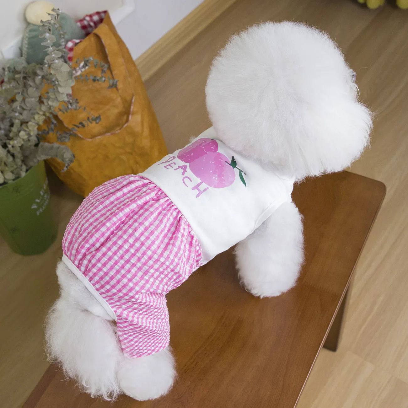 Pet Primavera Verano mono de retazos a cuadros ropa de dormir de casa de cuatro patas Teddy perro pequeño mascota verano pantalones de cuatro patas - imagen 3