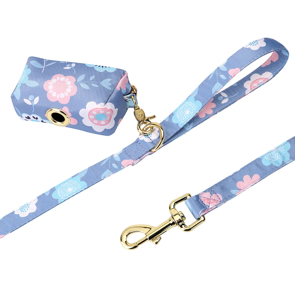 Conjunto de arnés personalizado para Collar de perro, bolsa de basura con estampado bonito, chaleco para mascotas al aire libre, bolsa de caca de plomo, 4 unidades por lote - imagen 4