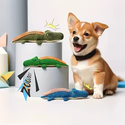 Juguete para masticar para perros, juguete chirriante de felpa de cocodrilo de dibujos animados, juguete duradero para limpiar los dientes para cachorros y perros adultos,