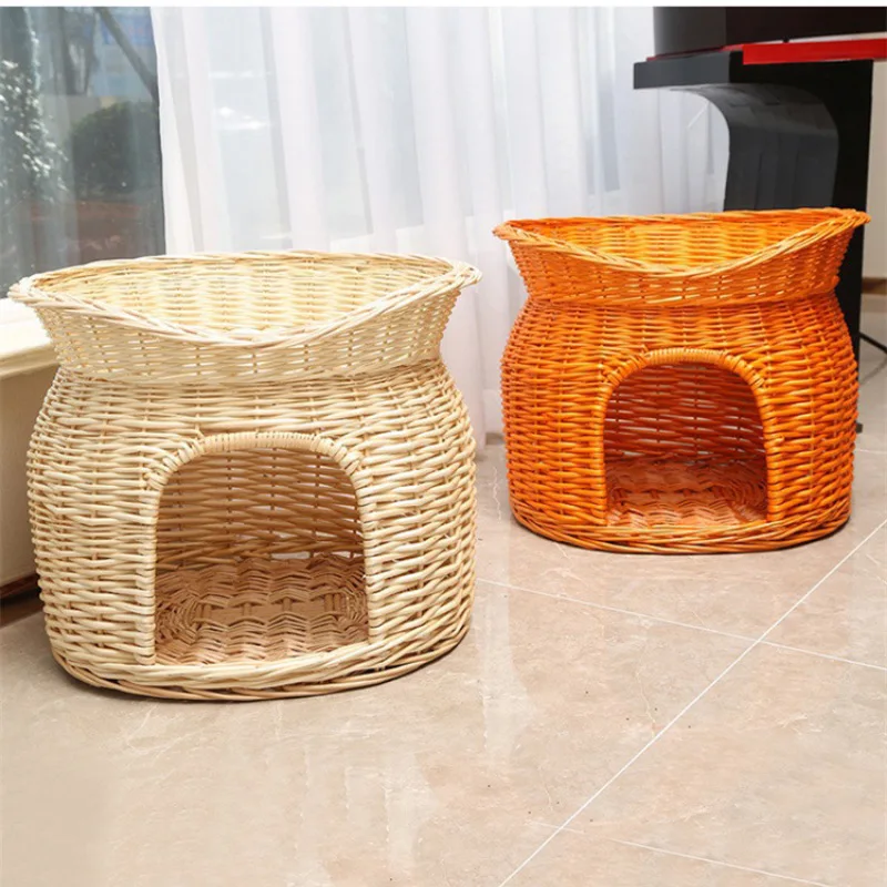 Nido para gatos de ratán Universal para todas las estaciones, estera de verano, extraíble, lavable, Villa para perros, casa para gatos cerrada de doble capa, nido para mascotas para dormir - imagen 2