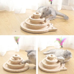 Torre de juego de madera para gatos con disco de inteligencia y bolas