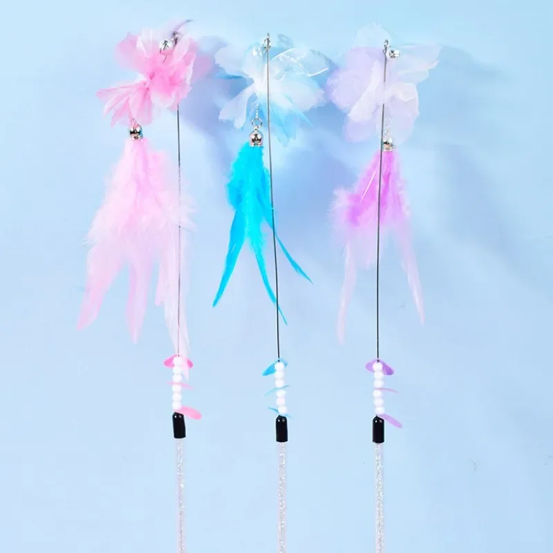 Cat Toy Feather Cat Toys Interactive Flower Tassel Cats Teaser Long Handle Feather Toys for Cats Teasing Stick Toy Kitten Teaser - imagen 2