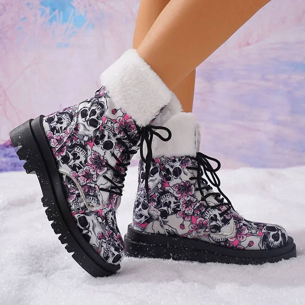 Botas de nieve con plataforma gruesa para mujer, botines para mantener el calor, cómodos para caminar, con cordones, talla grande 43, para invierno, 2024 - imagen 5